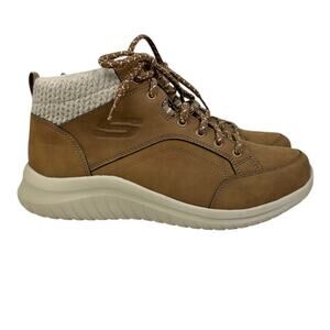 Skechers Ultra Flex 2.0 Lace Up Ankle Boot Chestnut Size 9 Faux Fur Lining